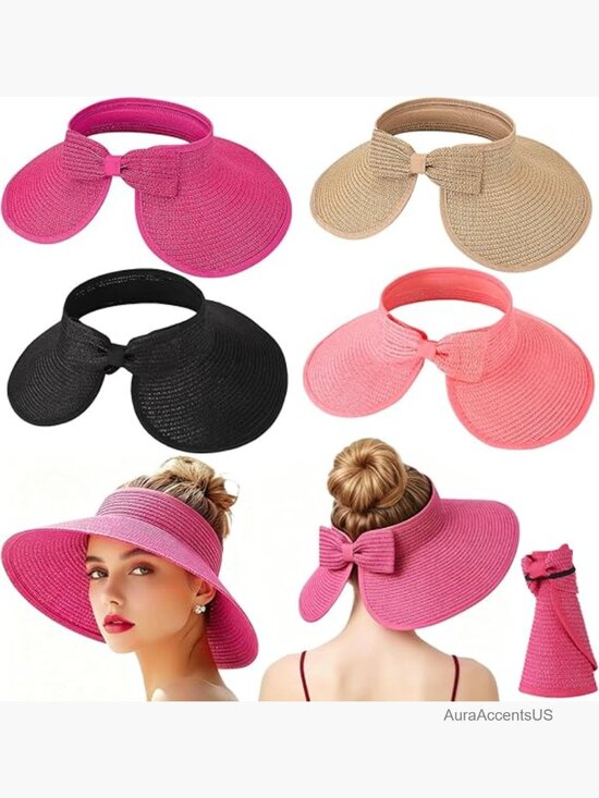 Wide Brim Foldable Straw Sun Visor Hat UPF 50+ Womens Summer Beach main image 5